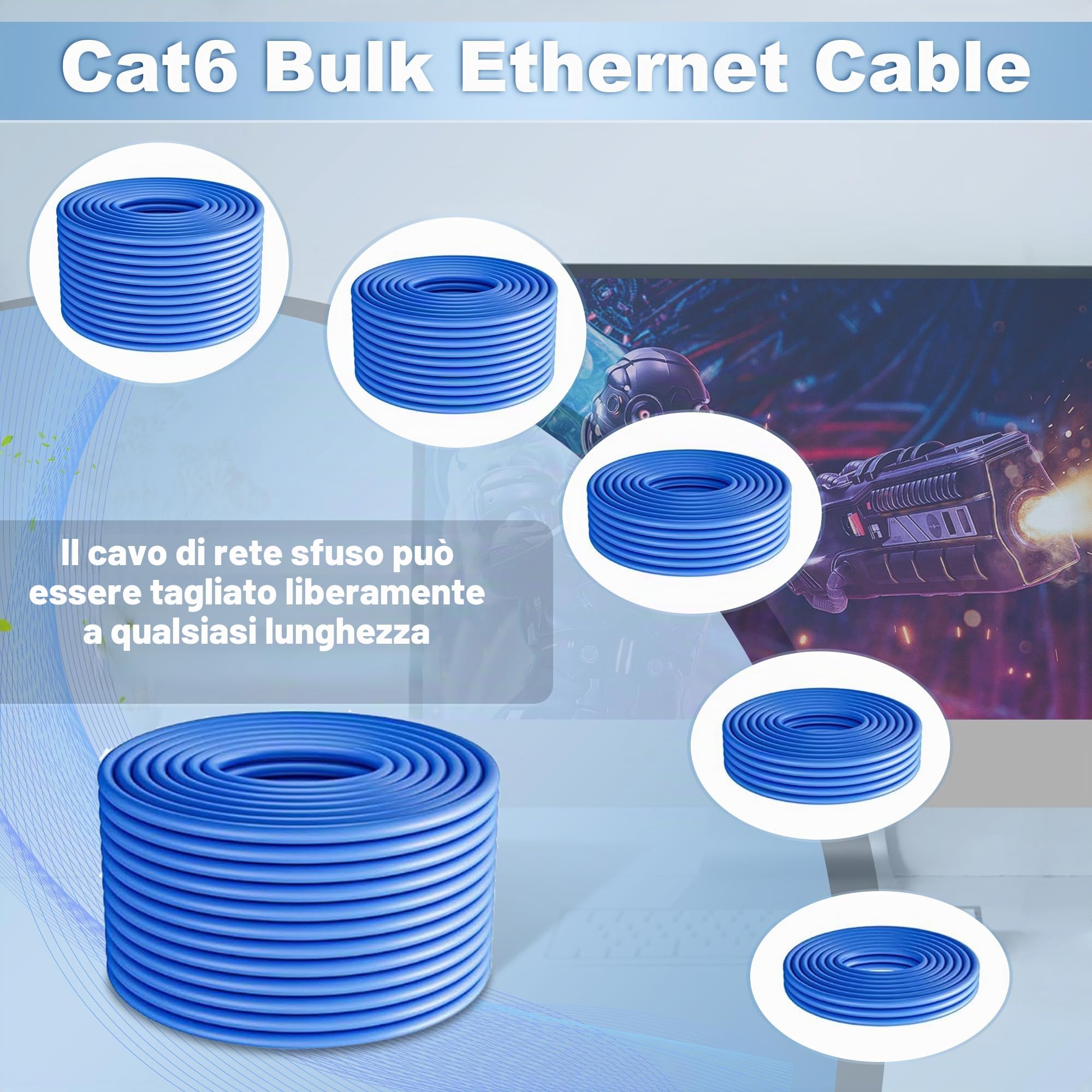 MEIPEK Cat6A Cavo Ethernet 100 metri, FTP Schermato Cavo di Rete 100m, Interno/esterno Impermeabile Sepoltura Diretta Cavo Internet, 24AWG Gigabit Cavo LAN Lunghezza personalizzabile(0-100m)