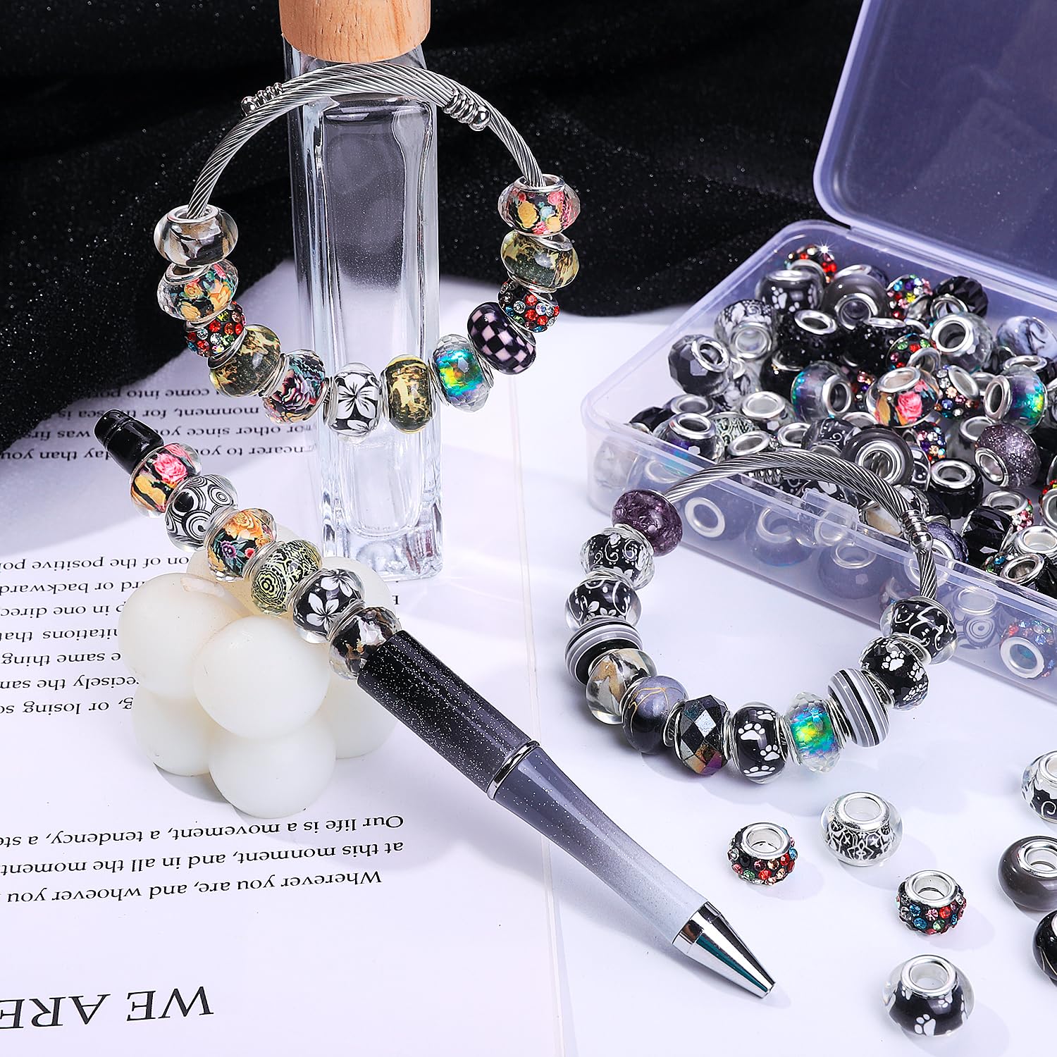 100 cuentas europeas de 14 mm para bolígrafos, cuentas de agujero grande para pulseras de abalorios, fabricación de joyas a granel, cuentas espaciadoras de cristal de Murano para manualidades, estacas