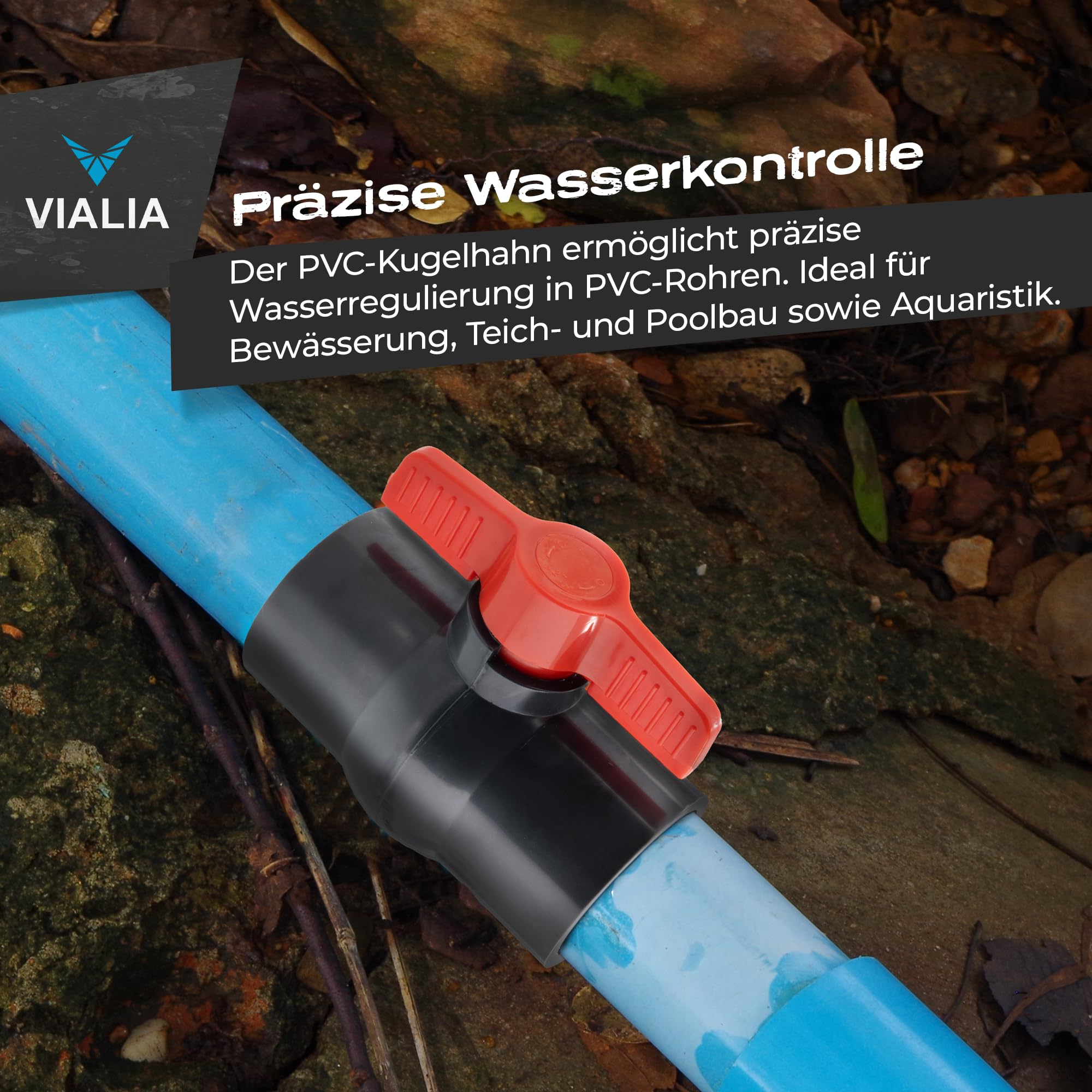 PVC Kugelhahn 110mm | Absperrhahn mit 2x Klebemuffe zum Verkleben | Langlebiges PVC-U | Salz- & Chlorwasserbeständig | Für Poolbau, Teich & Bewässerung | Mühelose Wasserregulierung