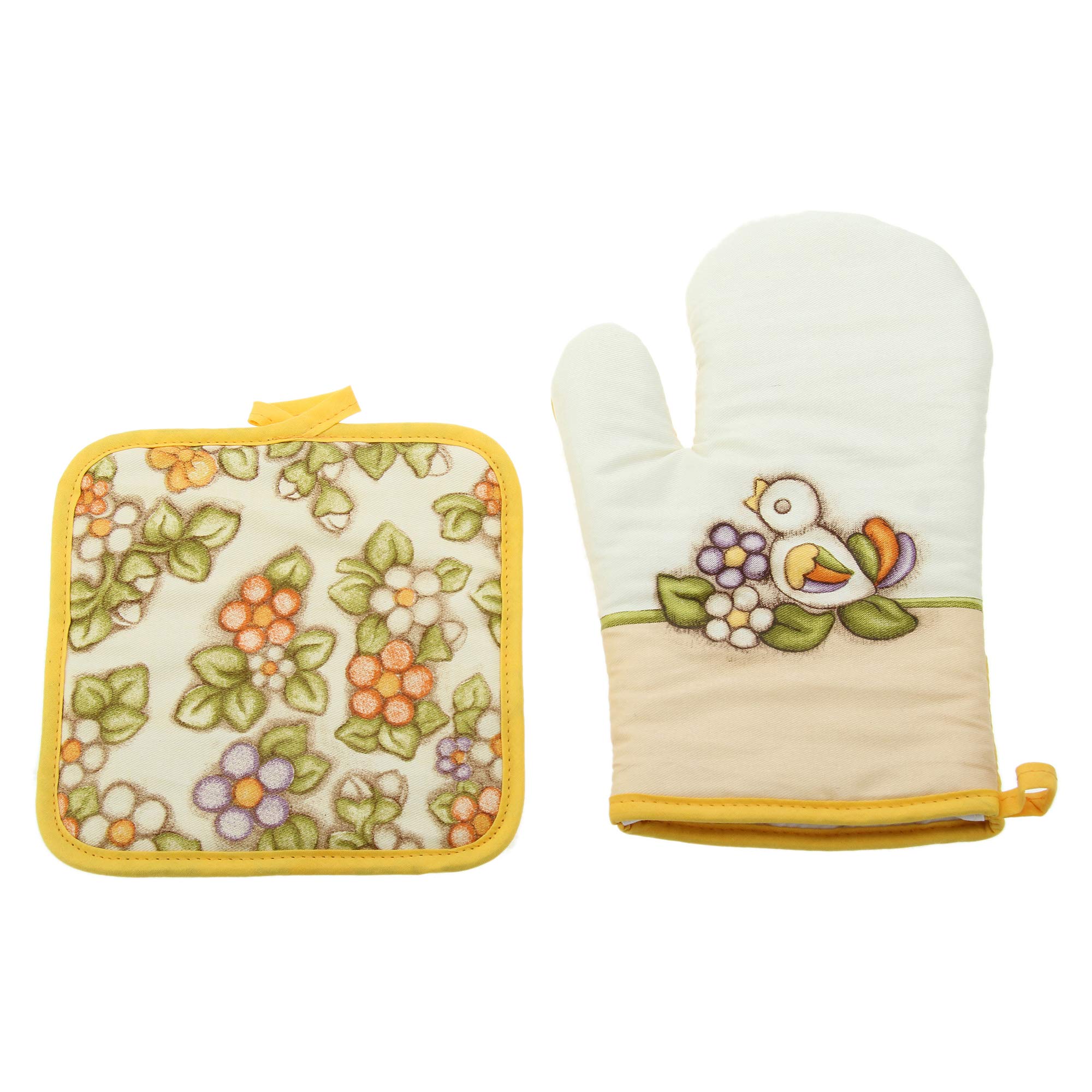 Set Cucina Siciliano Con Guanto, Presina E Strofinaccio - Motivo Maioliche Fiore Giallo