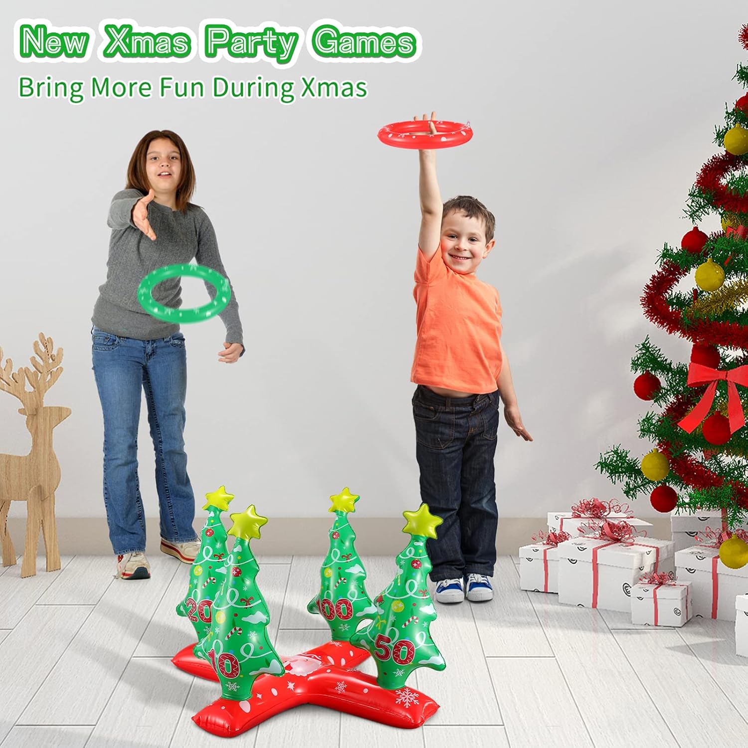 CLISPEED Inflatable Christmas Tree Ring Toss Game Easy to Inflate and