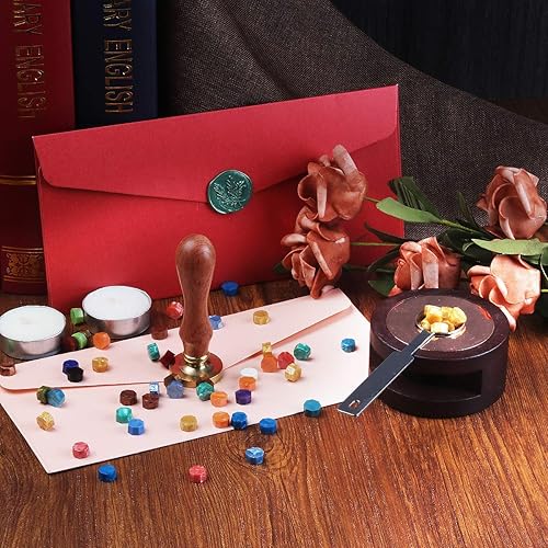 Miniatura 4 de Cuentas de sellado de cera, 300 piezas de perlas de sello de cera rosa suave con 1 cuchara de fusión de cera y 2 velas blancas para kit de sellos de