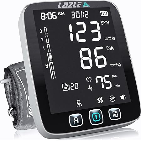 ALL NEW 2021 LAZLE Blood Pressure Monitor - Automatic Upper Arm Machine & Accurate Adjustable Digital BP Cuff Kit - Largest Backlit Display - 200 Sets Memory, Includes Batteries, Carrying Case