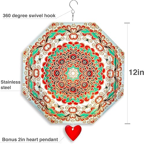 Miniatura 3 de SteadyDoggie Spinner de viento de 12 pulgadas acero inoxidable 3D Corte láser de metal, arte geométrico Decoración interiorexterior