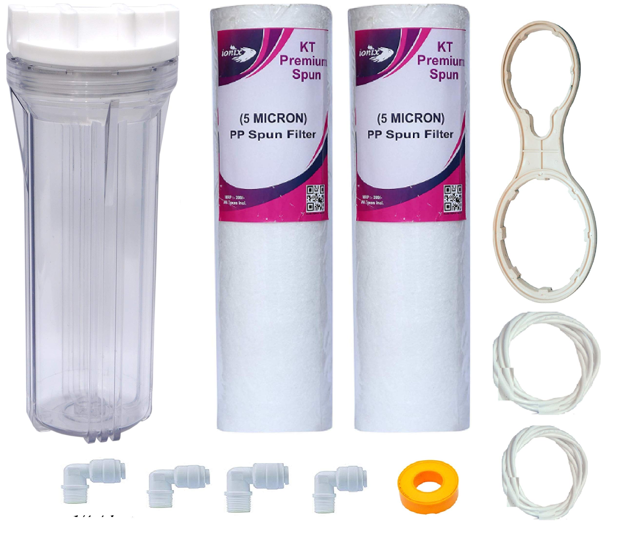 IONIX pre filter for ro water purifier, Pre filter housing Kit & Combo for All RO/UV/UF Water purifiers (Full Transparent Pre filter Kit, With 2 KT premium Spun)