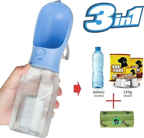 Miniatura 2 de Botella de agua para perros con contenedor de alimentos, dispensador de agua portátil para perros para mascotas para caminar al aire libre,