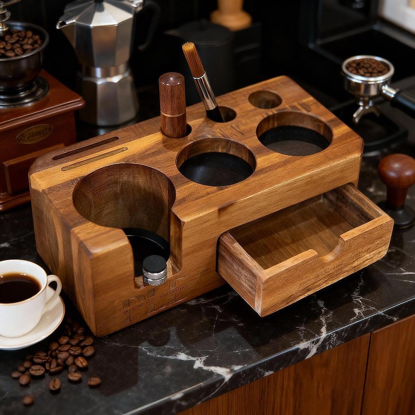 Soporte para Prensador de Café, Alfombrilla de Madera para Prensar, Ideal para Cafeterías Y Cafés.