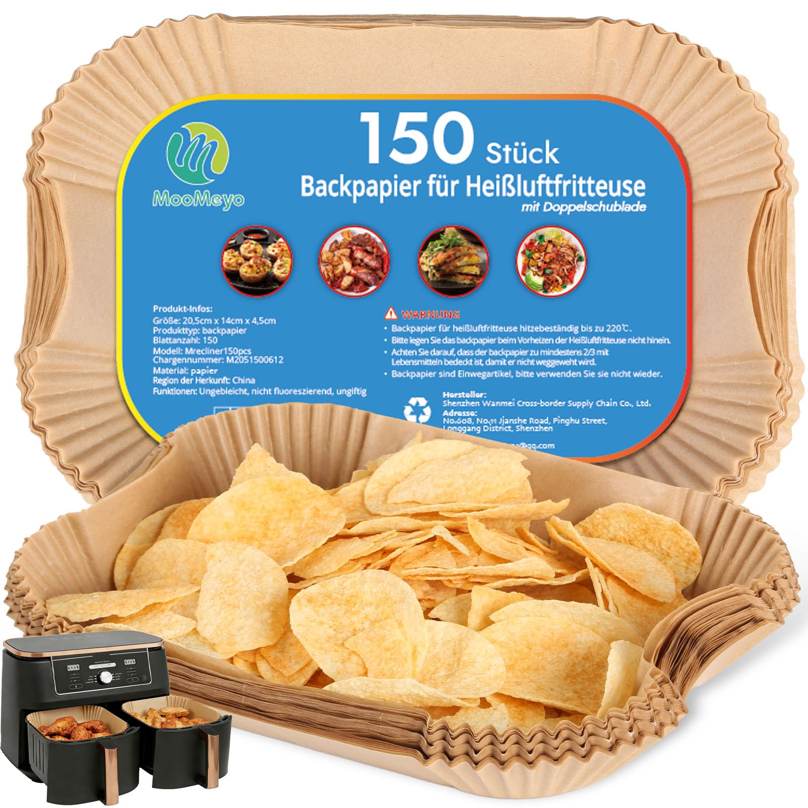 150 Stück Backpapier für Heißluftfritteuse Ninja Dual, AF300EU AF400EU Einwegpapier Pergamentpapier Backpapier Liner Zubehör Kompatibel mit Ninja Cosori Cecotec Airfryer mit Doppelkammer