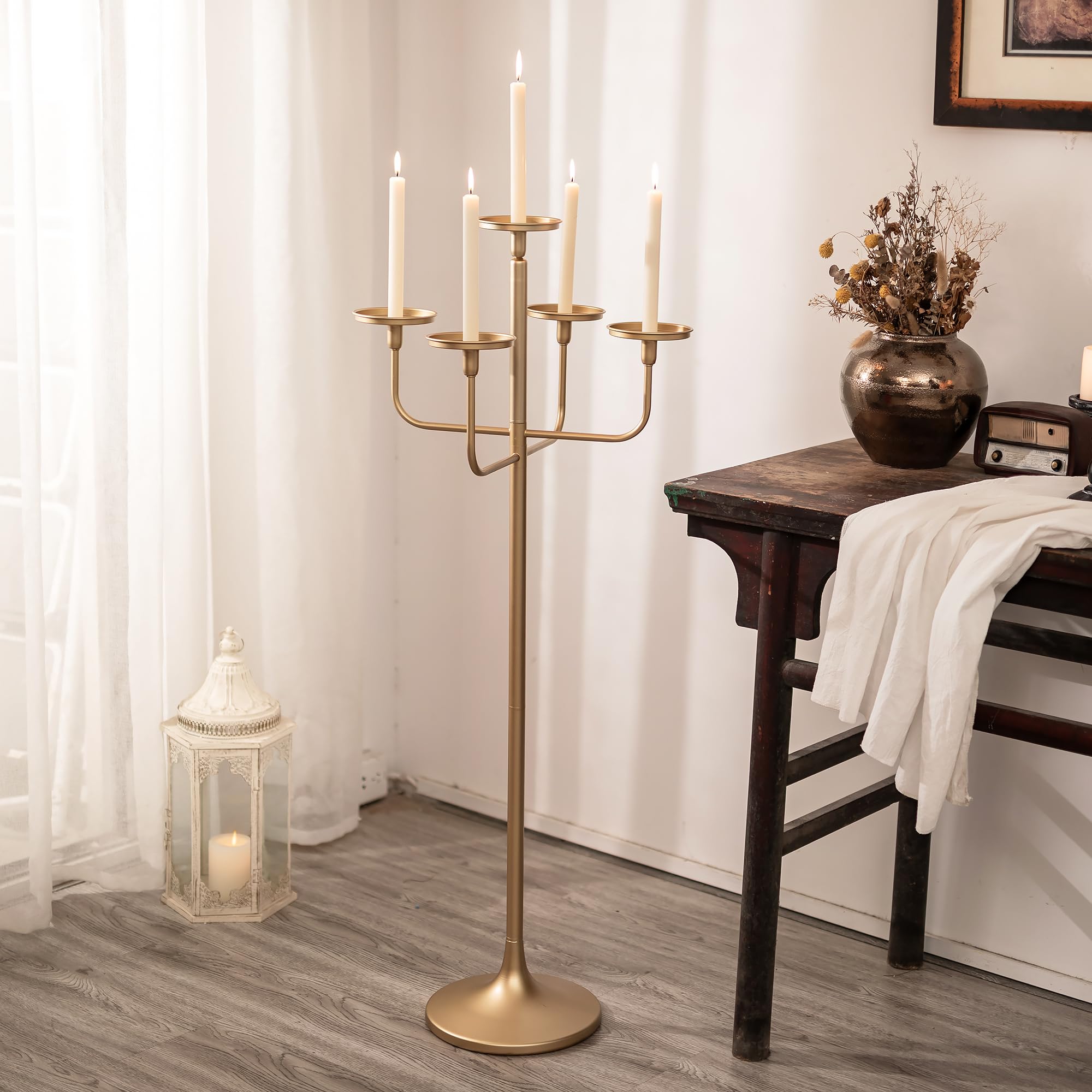 Romadedi Candelabra Tall Candle Holder - 47 inch Floor Gold Candle Holders Wedding Centerpiece for Pillar Candlestick Centerpiece Decor: Gold 1