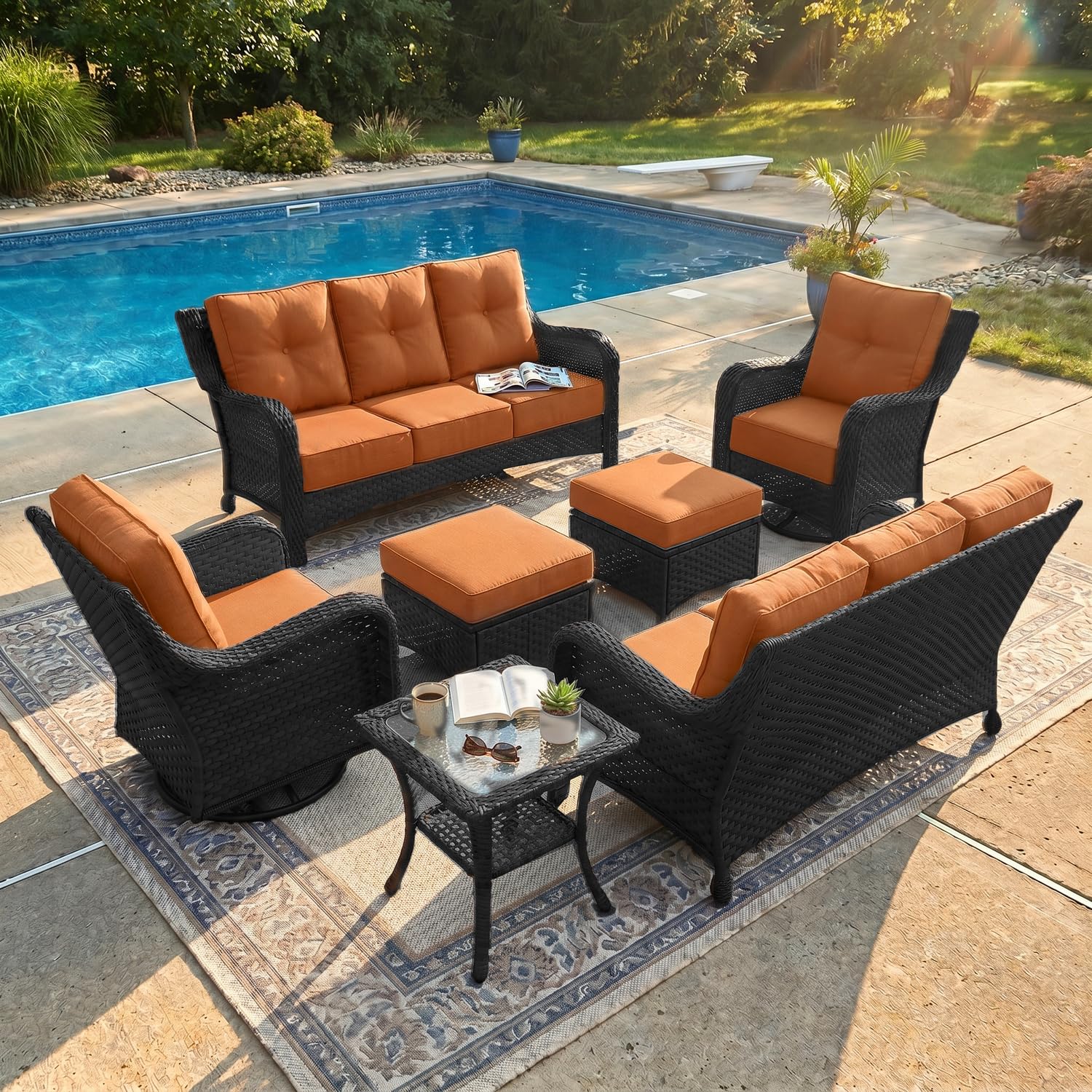 LayinSun 7 Piece Wicker Outdoor Furniture Set with 6-inch Comfy Cushions