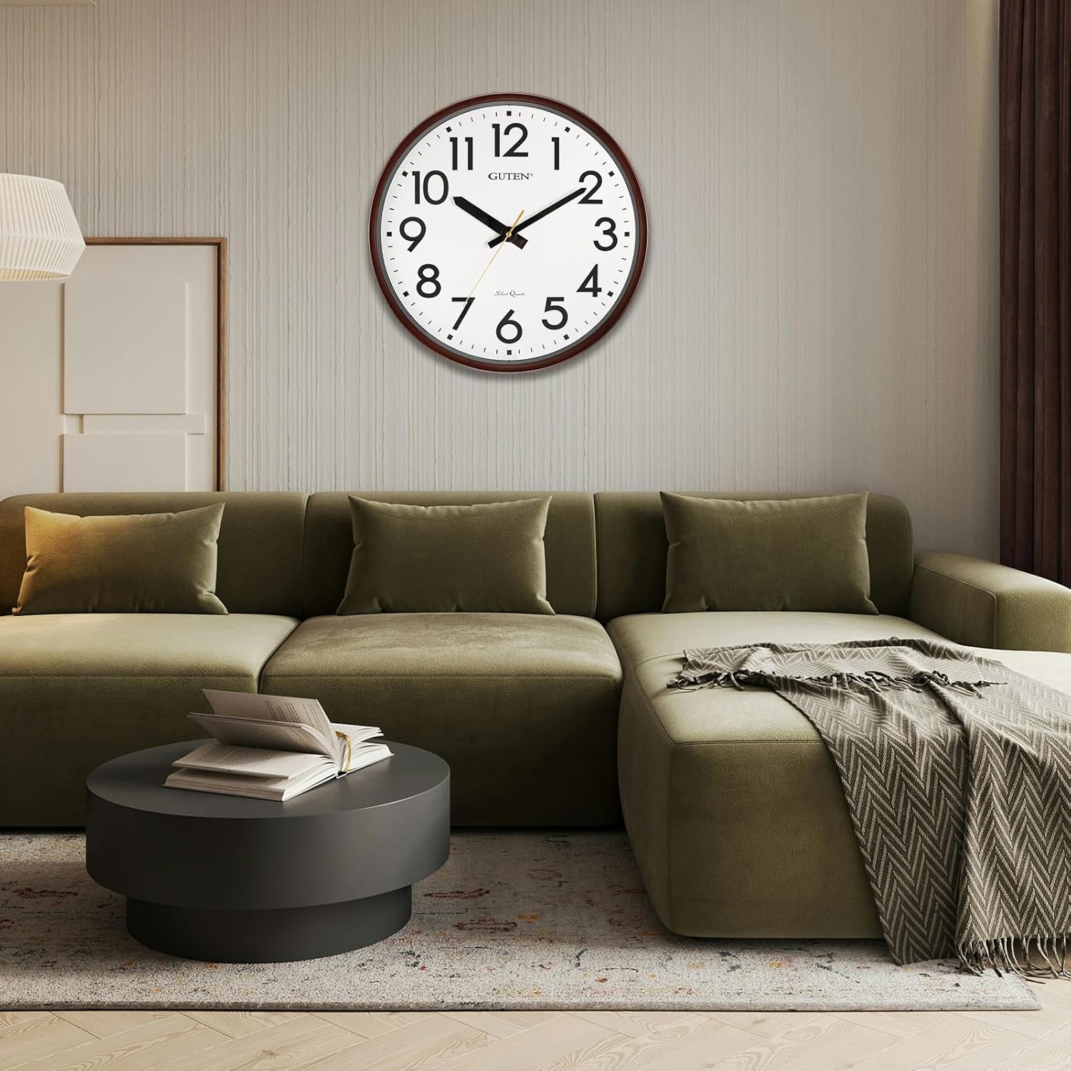 Caysie 20 Inch Large Silent Non Ticking Wall Clock, Modern Quality Quartz Battery Operated Round Clock, Decorative for Office, Home, Living Room, Bedroom, Kitchen, Bathroom, Classroom (Brown)