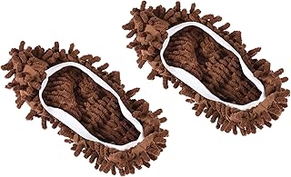 M METERXITY 1 Pair Washable Cleaning Shoes Cover - Floor Cleaning Dust, Chenille Duster Mop Slippers, Apply to House Office (Brown)