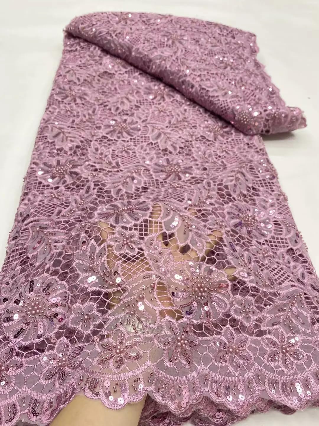 Materiale da Ricamo a Rete in Tessuto di Pizzo con Paillettes in Organza Francese da Donna for Cucire Abiti da Sposa(5)