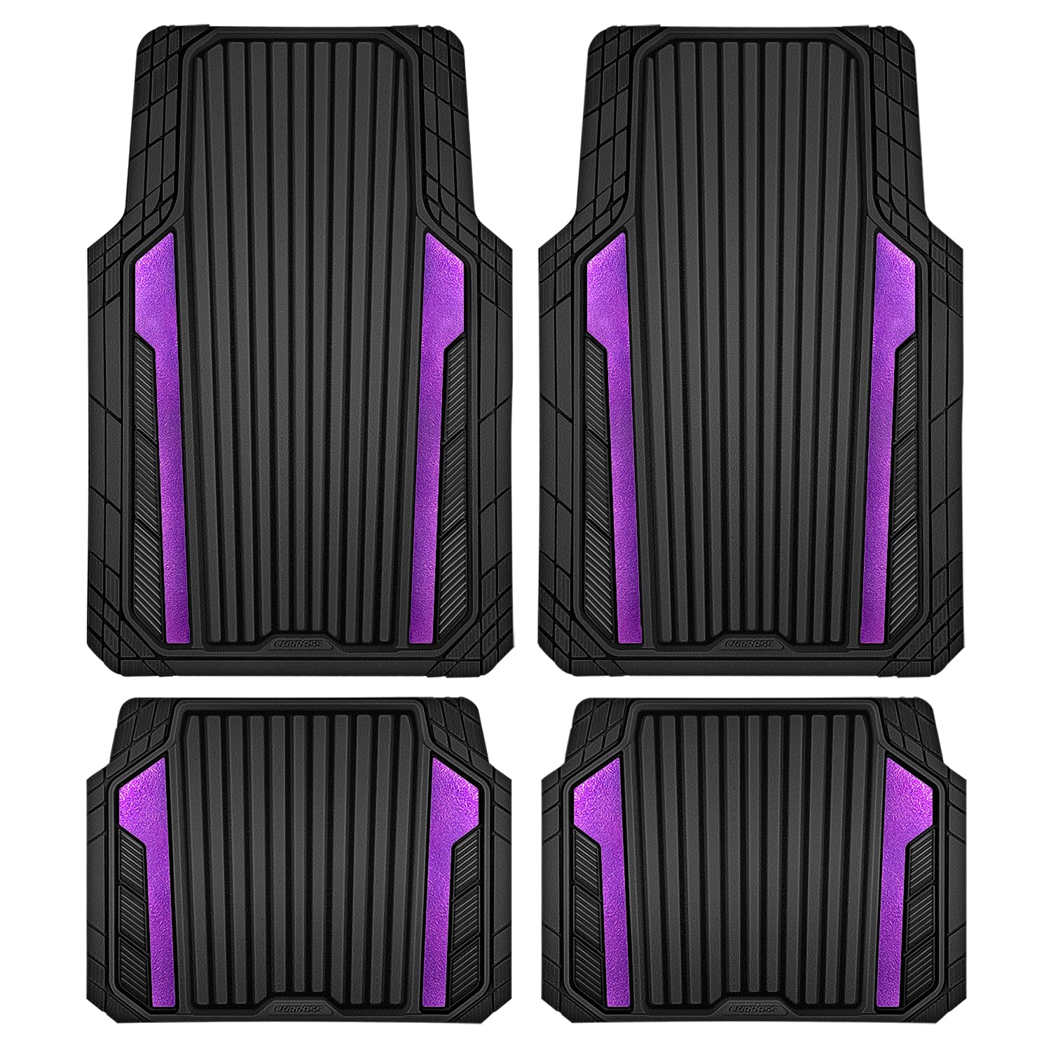 CAR PASS Heavy Duty Rubber Car Mats Metallic Aluminum Film All Weather Floor Mats Waterproof Universal Trim to — view 9