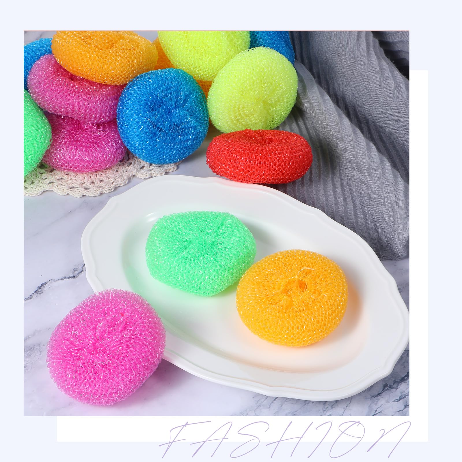 100 spugne in plastica per piatti, scrubber rotonde per pentole per cucina, antigraffio, 8,5 cm, in rete di nylon, riutilizzabili, per la pulizia della casa