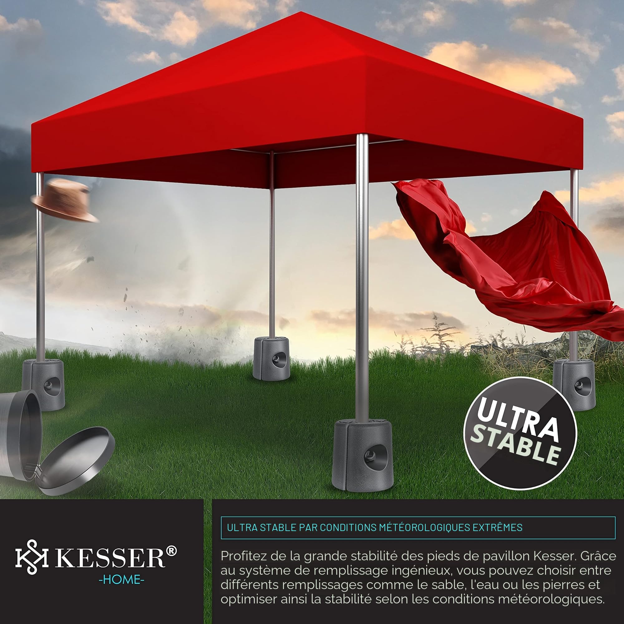 KESSER® Pieds de Sol pour pavillon | Set de 4 Pieds de pavillon remplissables d'eau ou de Sable, en PEHD | Poids de stabilisation pour Pavillons, tentes de Jardin, tentes de réception, Anthracite