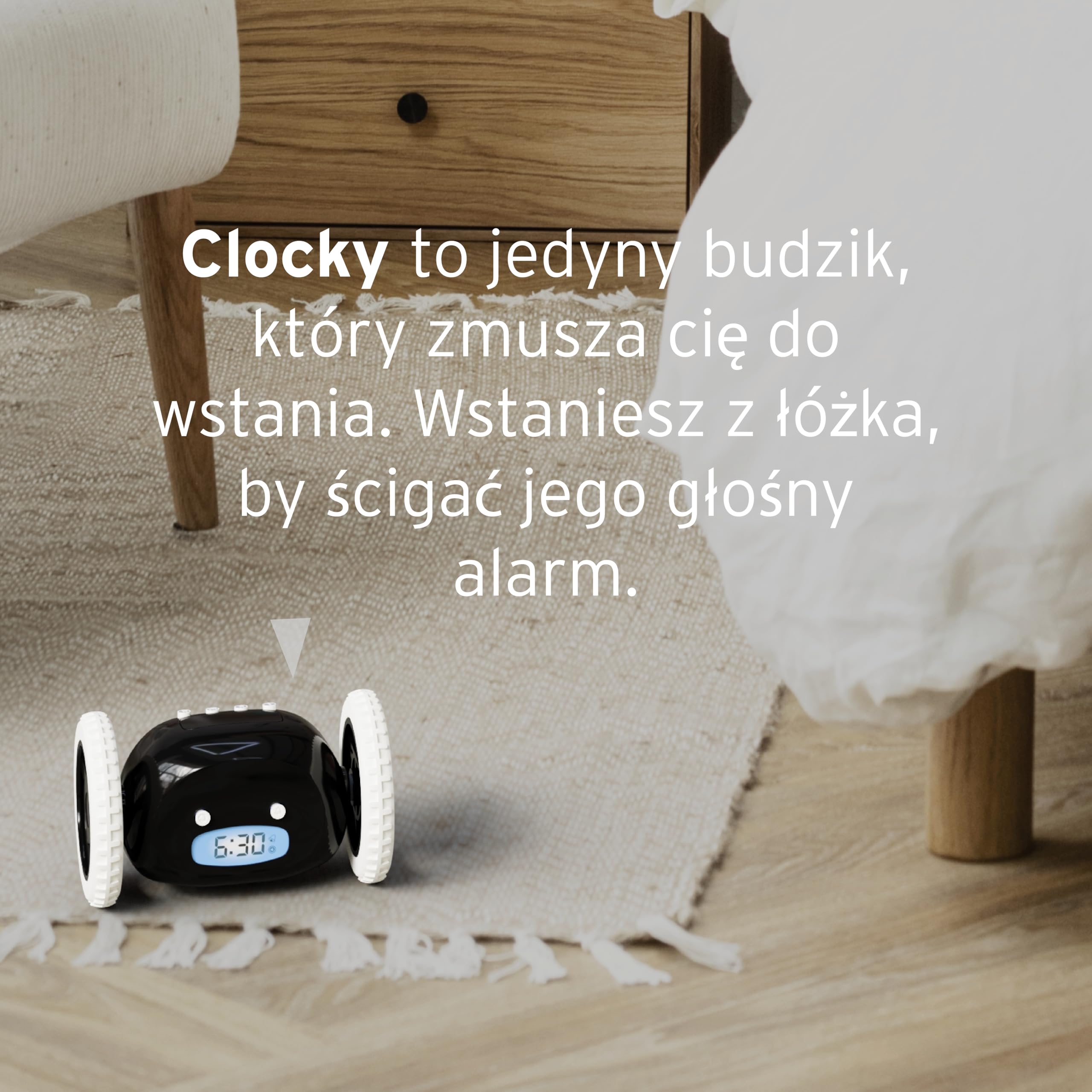 CLOCKY Zabawny Budzik Cyfrowy Elektroniczny Podrózny na Kołach Budzik Głośny dla osób nieslyszacych dziewczynki niedoslyszacych śpiących gluchych śmierci Doroslych Starszych Dcziezi Porusza (Czarny)