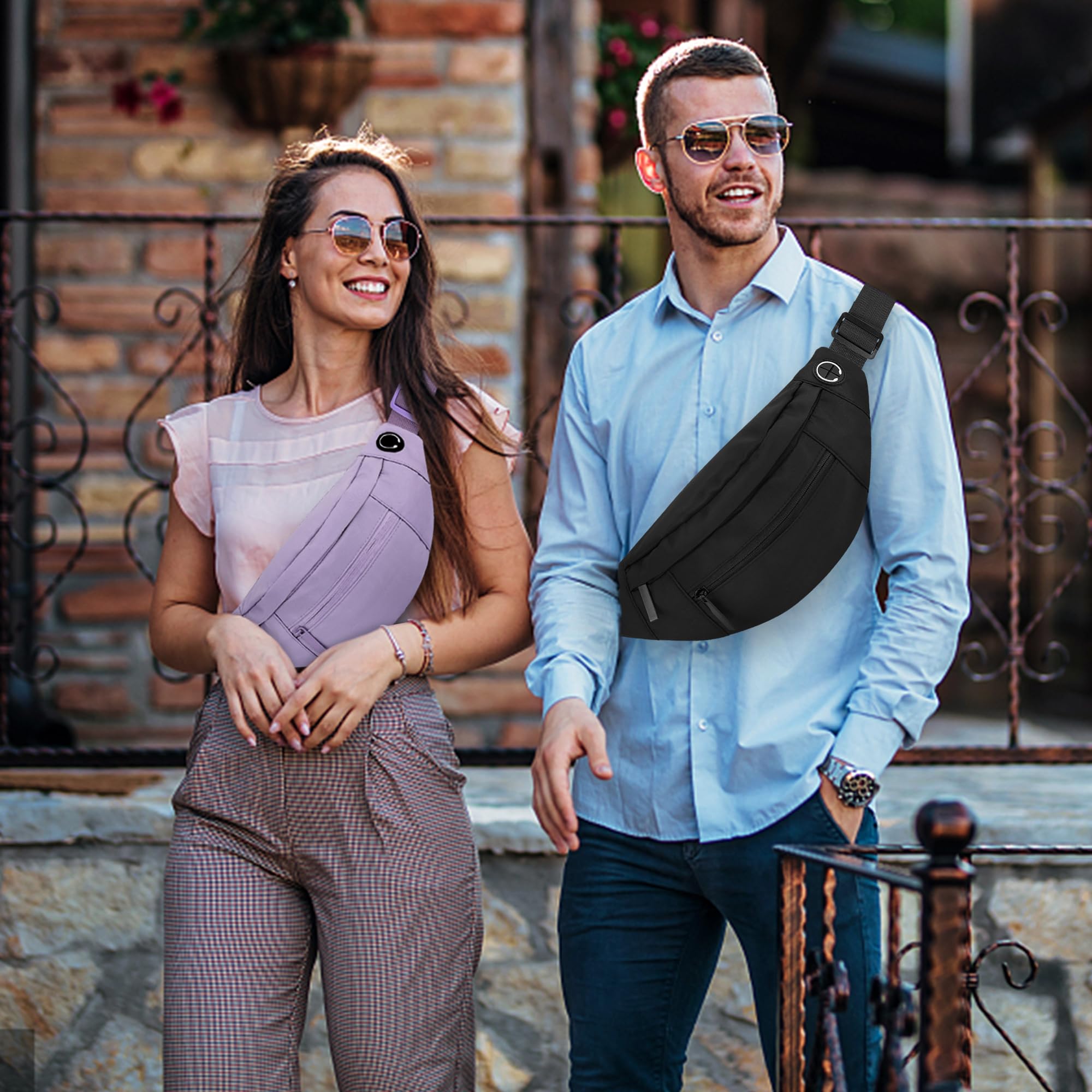 Bauchtasche für Damen und Herren, Umhängetasche, Hüfttasche mit Reißverschluss, verstellbarer Riemen, wasserdicht, für Laufen, Wandern, Reisen, Helles Violett, Large, Hüfttasche mit 4