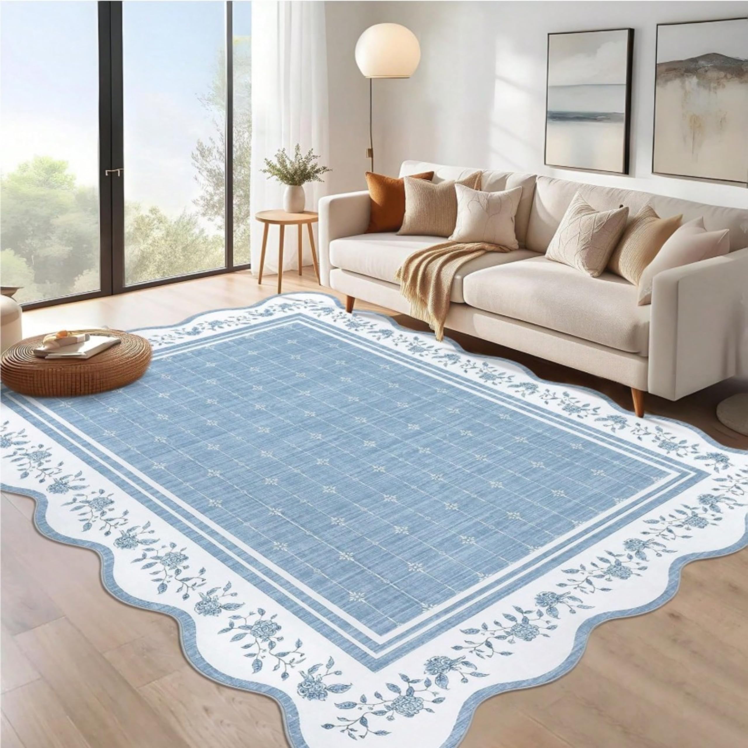 SOJAWA Boho Light Blue Area Rug, 60x90cm,Machine Washable Floral Rug,Non-Slip Living Room Soft Area Rugs for Bedroom, Dining Room And Nursery, Home Decor — image 1