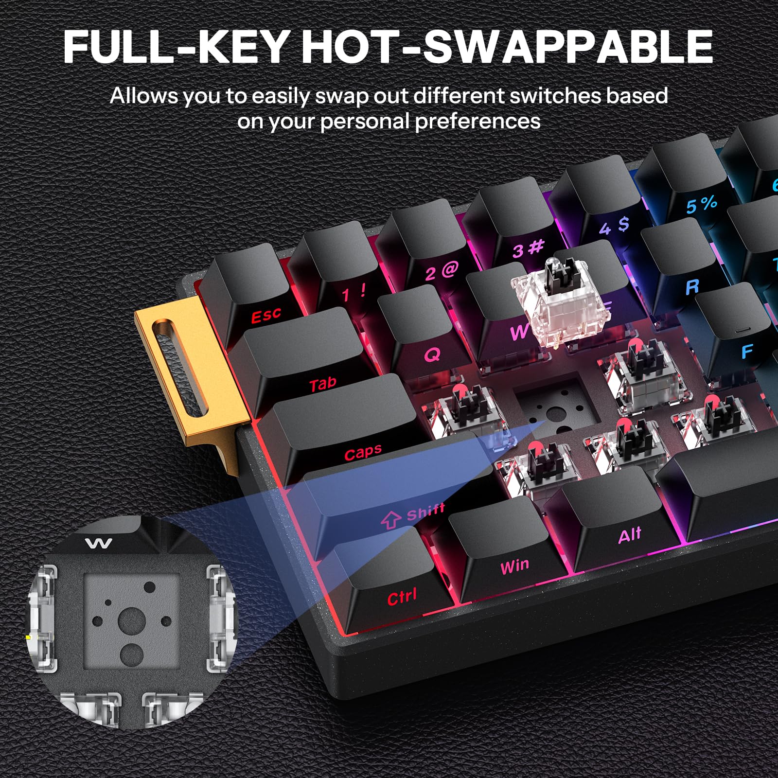 OMOTON Aluminum Magnetic Switch Gaming Keyboard, 65% Compact Mechanical Keyboard Hall Effect with 0.01ms Response, Side-Printed PBT, Hot Swappable Wired Keyboard with Knob for FPS Gamers, Black — view 3