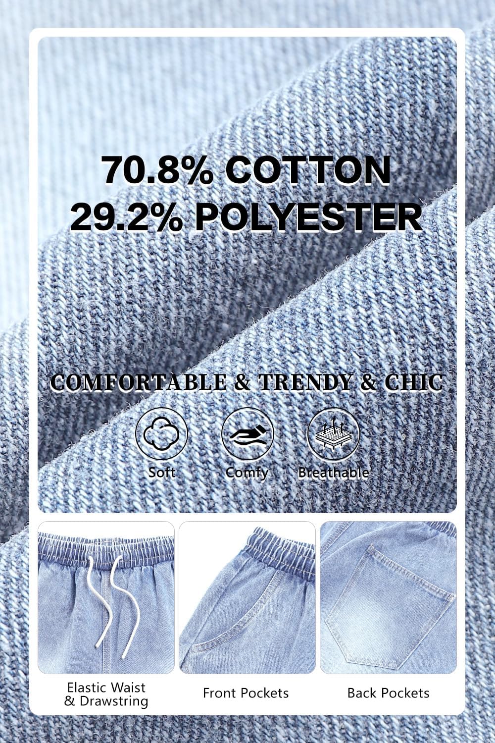 Heyfanee Mens Baggy Jean Shorts Loose Fit Elastic Waist Denim Shorts 7 Inch Inseam - Image 5