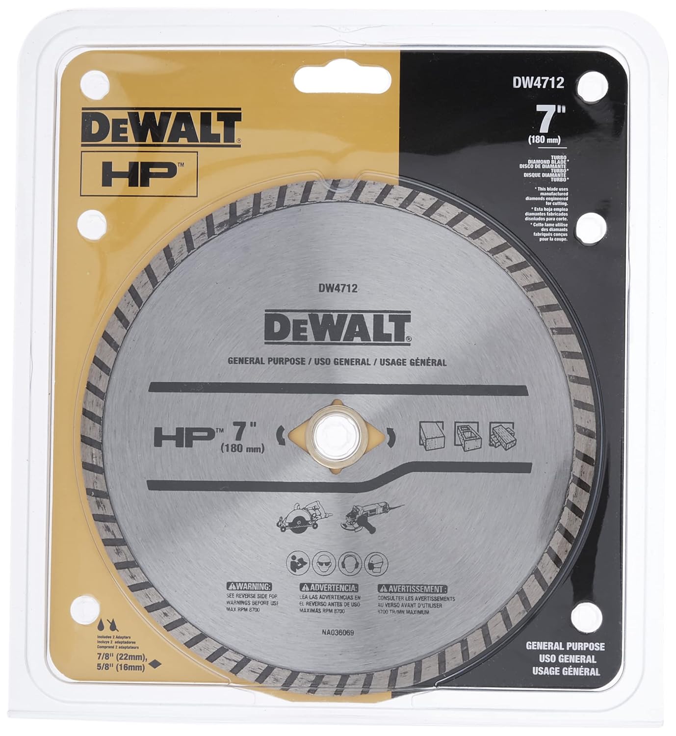 DEWALT Diamond Blade for Block and Brick, Dry/Wet Cutting, Continuous Rim, 7-Inch (DW4712)
