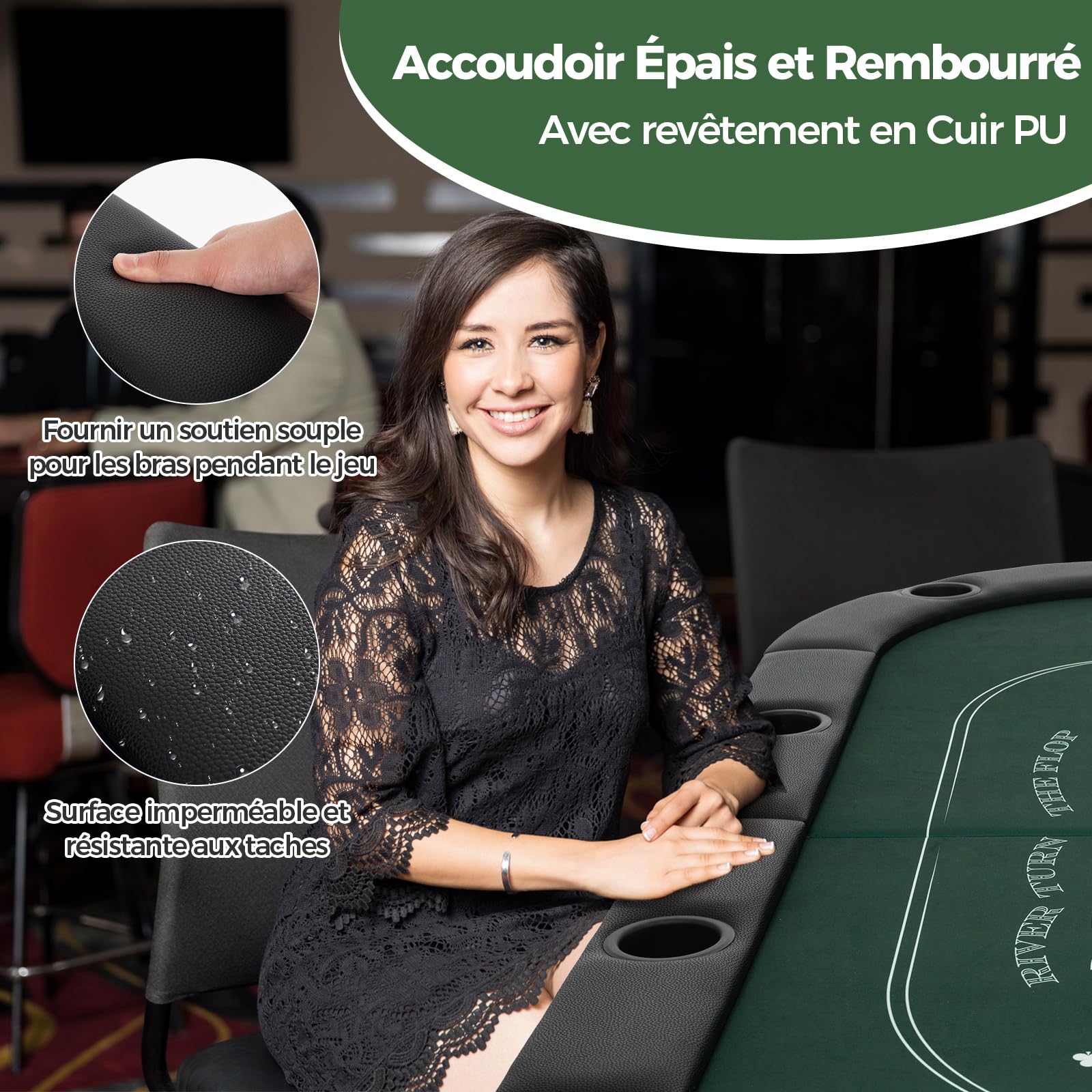 COSTWAY Table de Poker Pliable 182 cm pour 8 Joueurs, de Jeu de Cartes Avec Porte-gobelets en Métal & Rails Rembourrés, de Casino pour Salle de Jeux, Maison