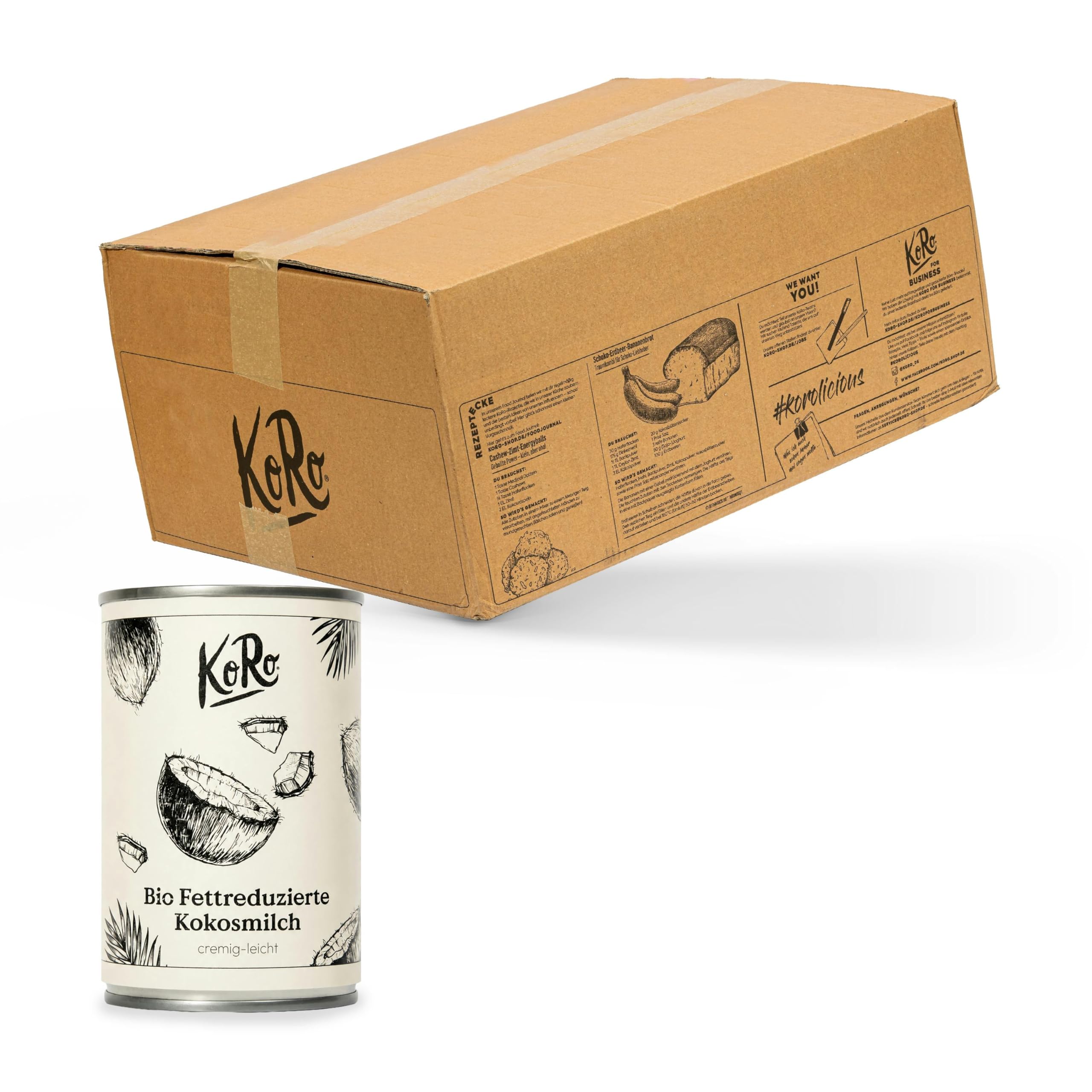 KoRo - Fettreduzierte Bio Kokosmilch 12 x 400 ml - Aus Kokosnuss-Extrakt - Aromatischer Genuss - Vielseitig einsetzbar