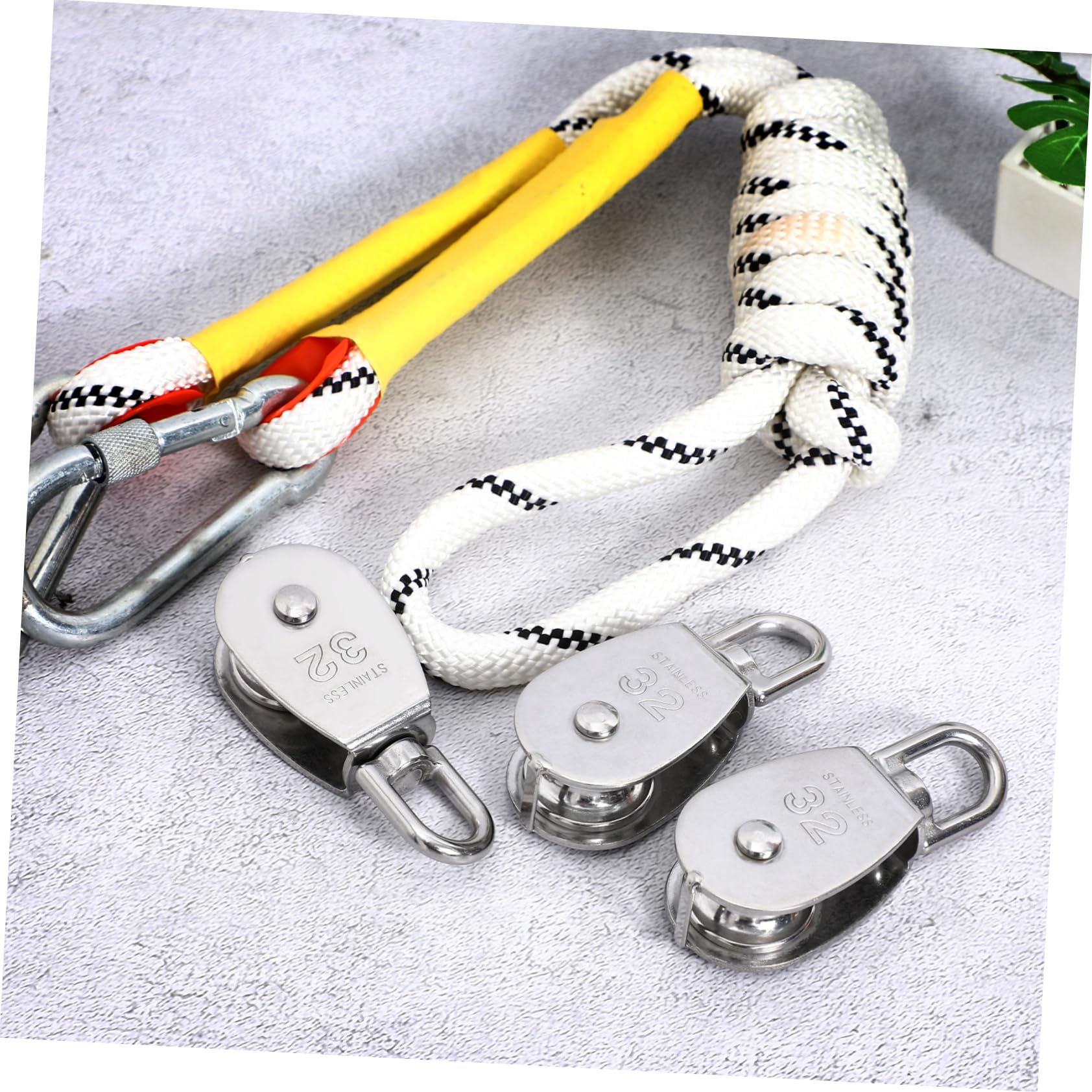 Juego de 3 poleas de acero inoxidable 304 de alta resistencia galvanizadas M32 poleas de elevación giratorias duraderas para soluciones de elevación industriales y de bricolaje