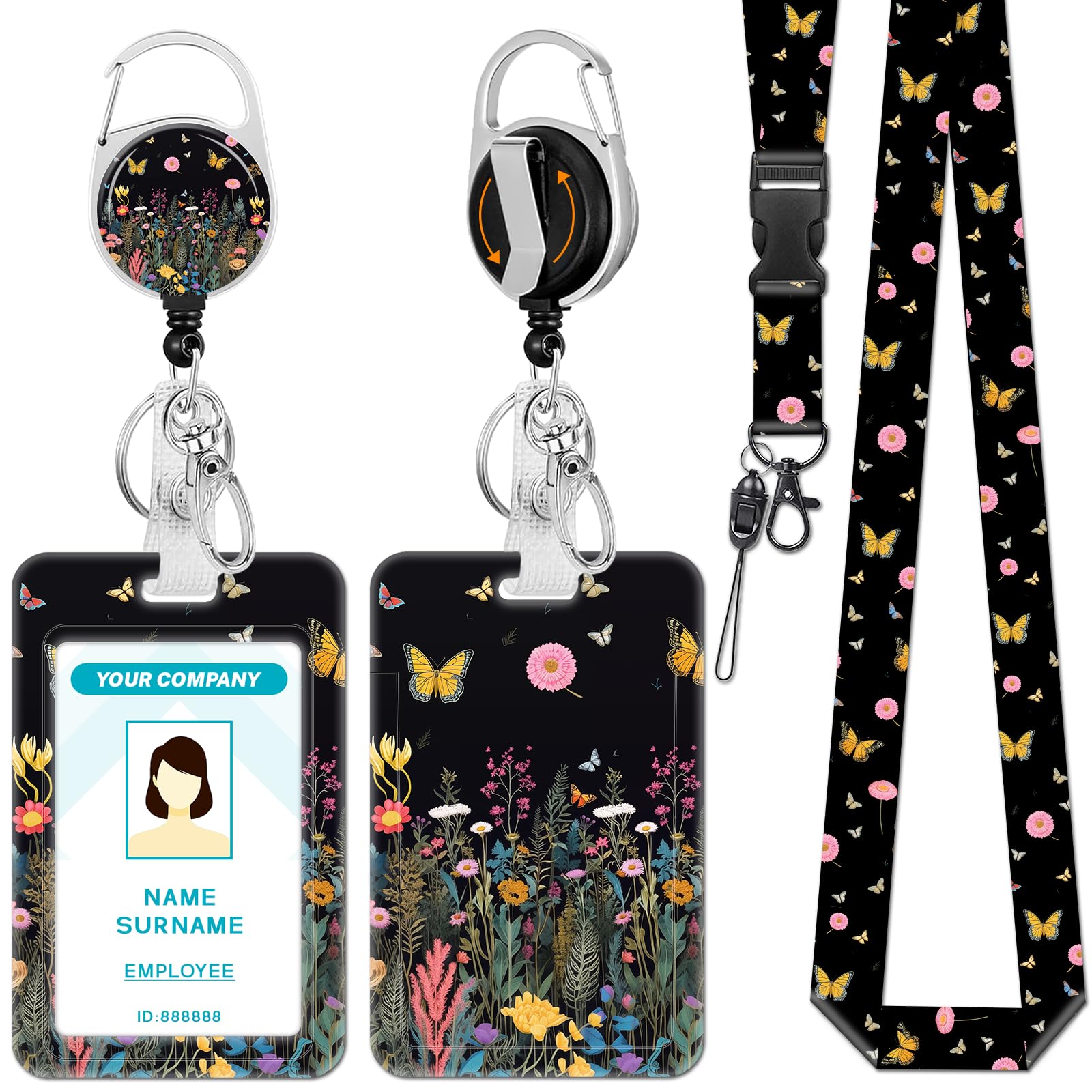 Hancynir Butterfly Lanyard for Id Badge, Badge Holder Retractable Reel Clip