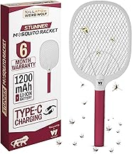 Weird Wolf Heavy Duty Mosquito Racket Bat | Rechargeable Electric Fly Swatter | Mosquito Killer Racquet with Type-C Charging and 6 Months Warranty (Maroon)