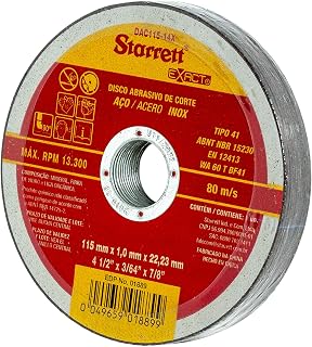 Starrett Angle Grinder Cutting & Slitting Discs - Pack of 12 - For Stainless Steel, Metals & Plastics - 115 x 1mm with 22.23mm Bore - 4.5" Cut-Off Wheel