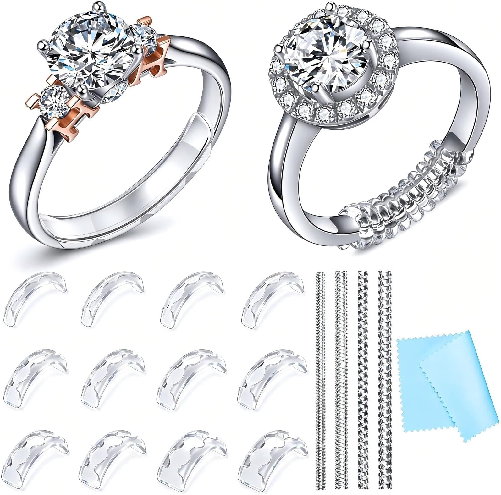 Haiou Ring Size Adjuster for Loose Rings - Clear Invisible Ring Guard, Spacer & Tightener | Sil. Resizer Extender