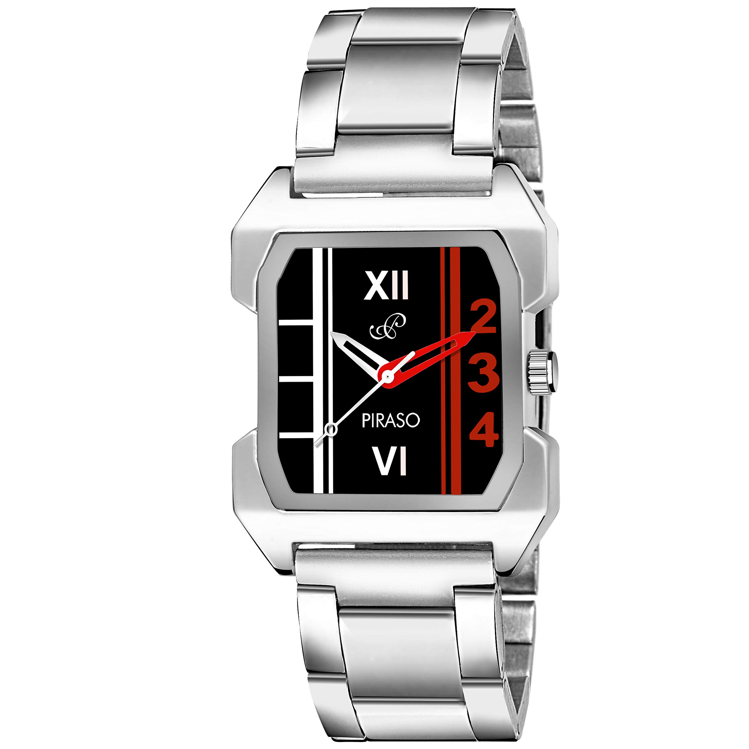 PIRASO New Look Square Shape Black Dial and Silver Chain Watch for Men Boys (B08ML4YQ1V) Amazon Price History, Amazon Price Tracker