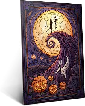 Displate Metal Poster Disney - Nightmare Before Christmas - Jack Skellington and Sally - Stained Glass - Collectible Gift - Premium Decorations Wall Art Decor Gifts Movie Posters - 12.6x17.7 in