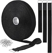 BOGOTA 5 Metre Hook and Loop Straps with 25 Metal Buckles Adjustable Fastening Cable Straps Cut-to-Length Wire Organiser Reusable Nylon Cable Management or Storage 1inch Wide Black