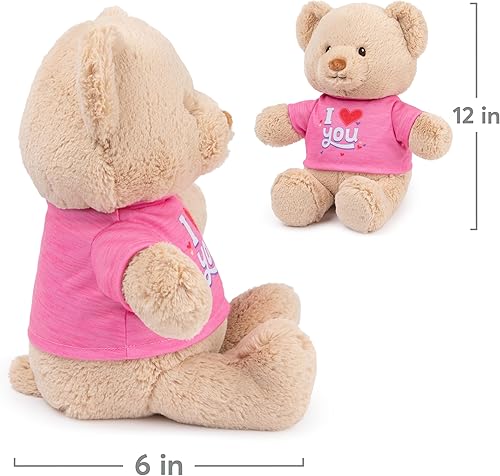 Miniatura 6 de GUND "I Love You" Oso de mensaje sostenible con camiseta rosa, oso de peluche hecho de materiales 100% reciclados para edades de 1 año en adelante,