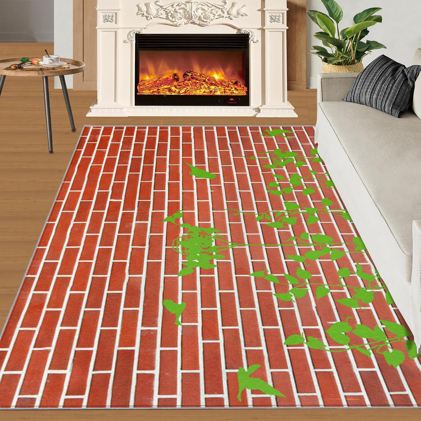Tapis grand format lavable antidérapant rouge 228x454 cm pour salon moderne