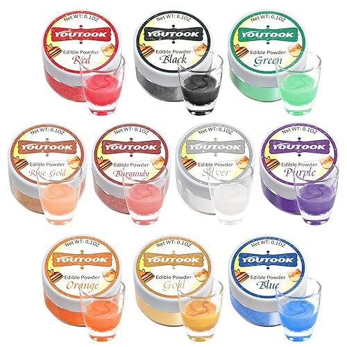 Luster Dust - Juego de 10 colores YouTook Drink Glitter polvo comestible para decoración de hornear, decoración de pasteles, fondant, pasta de goma,