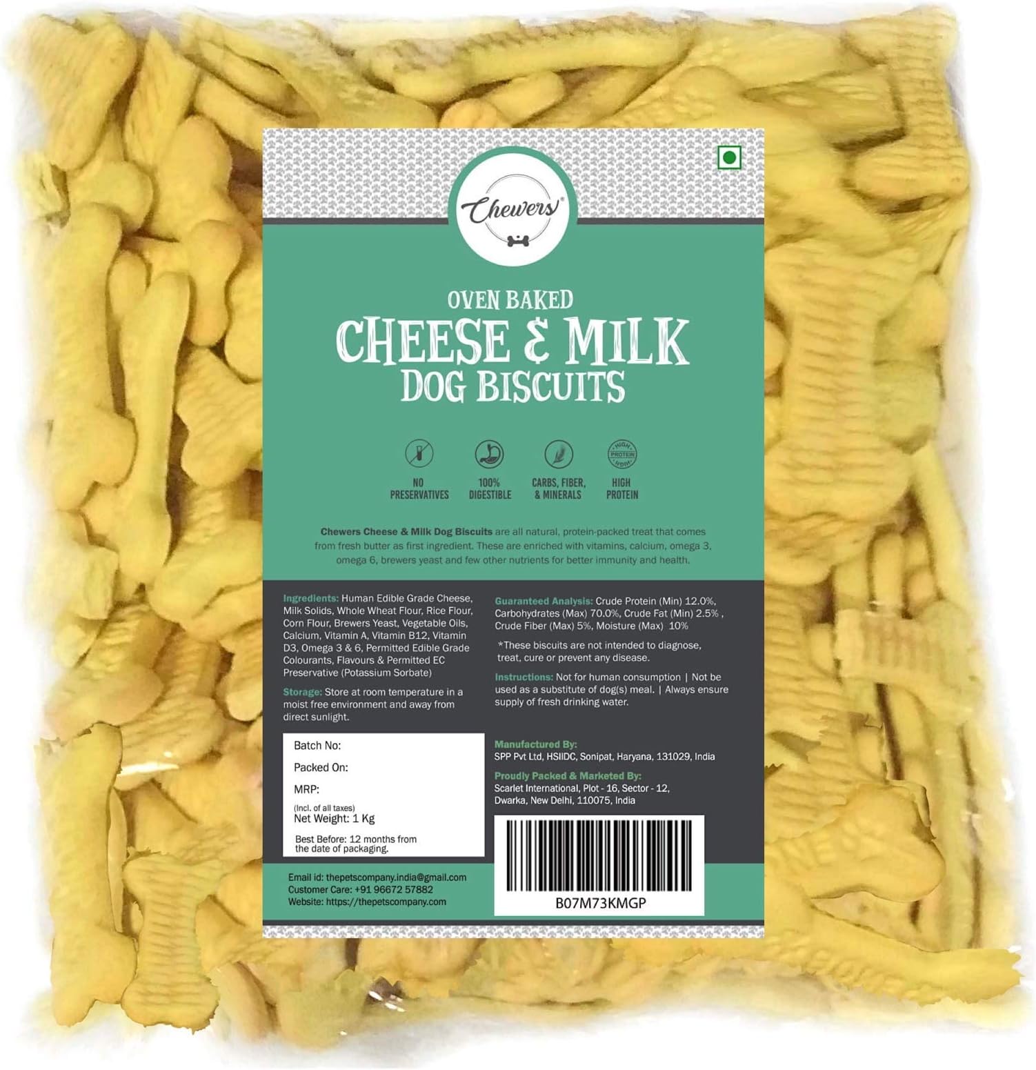 Chewers Oven Baked Real Cheese & Milk Dog Biscuits, Dog Treat 1 Kg