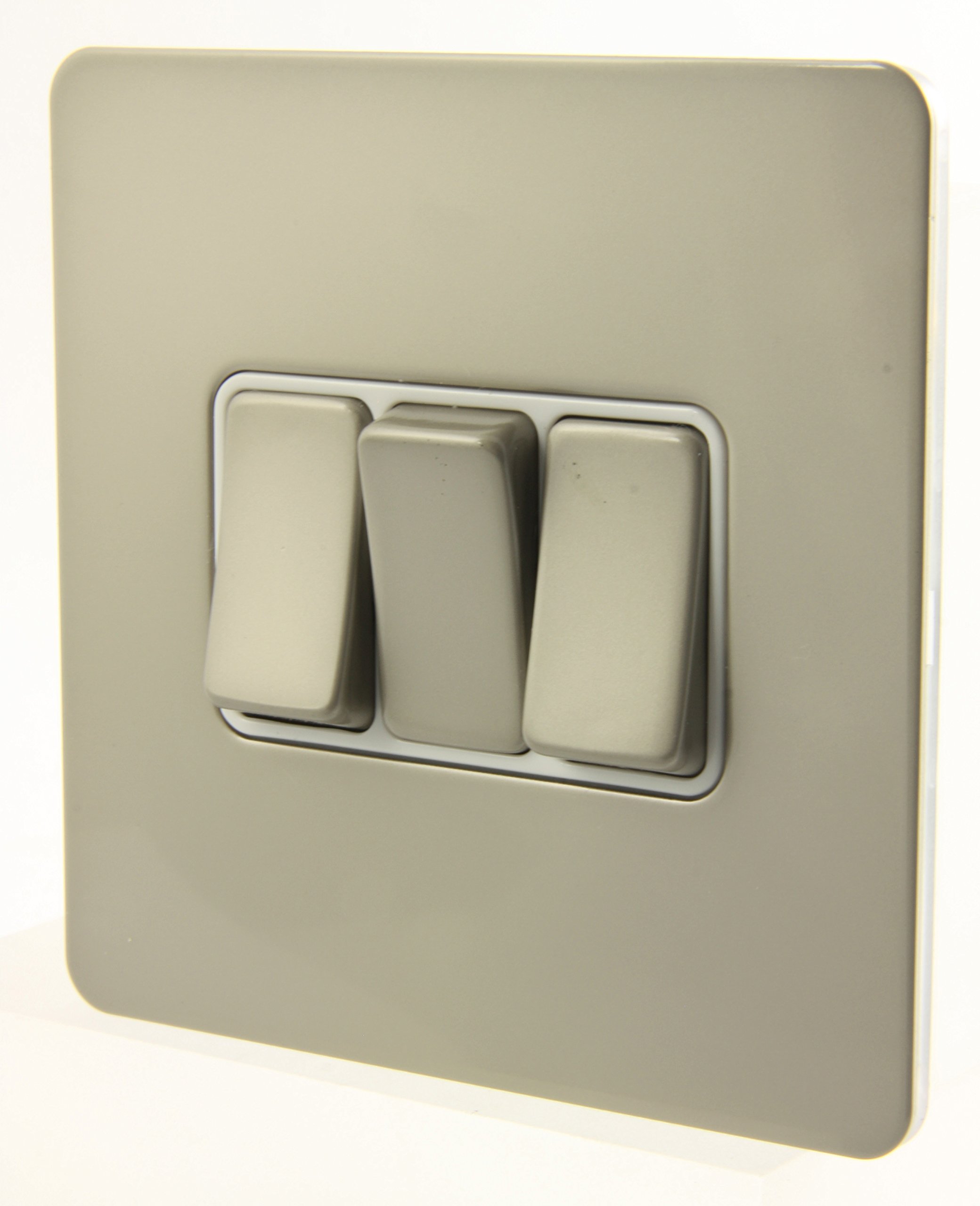 Schneider Electric Get Ultimate Screwless Flat Plate 114297 10Ax 3 Gang 2 Way Switch Pearl Nickel Finish