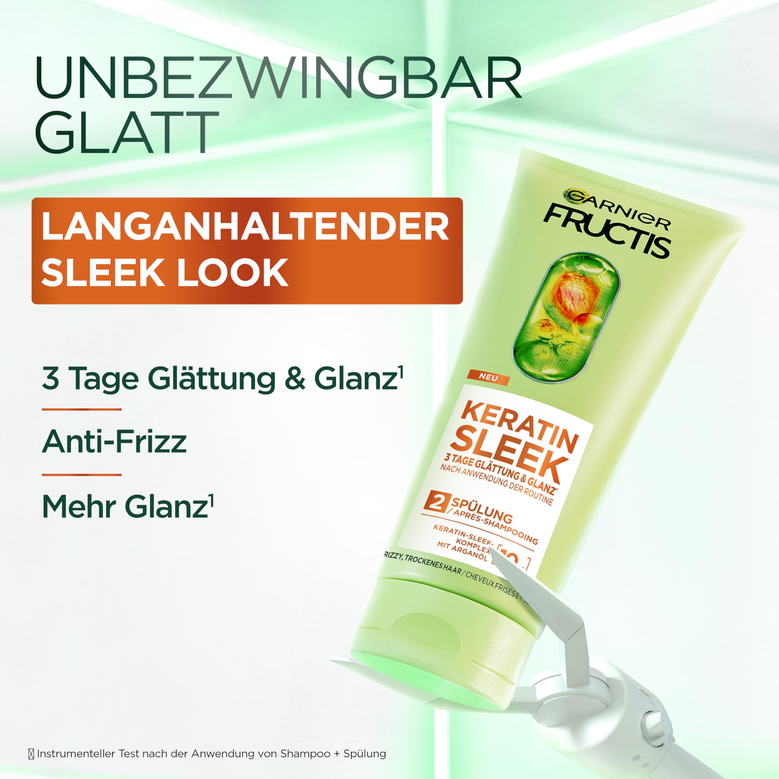 Garnier Fructis Keratin Sleek Kit de soin avec shampooing, après-shampoing, masque et sérum à l'huile d'argan et complexe kératine-leek pour cheveux secs et sujets aux frisottis