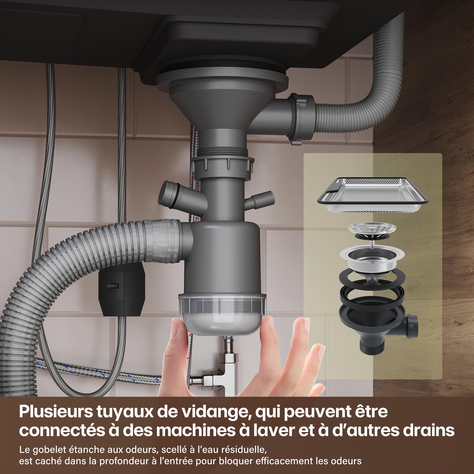 Sirhona - Fregadero de cocina multifunción, 80 x 45 cm, con grifo retráctil, bandeja de goteo + cesta de goteo + enjuague de vidrio+tabla de cortar, fregadero de cocina, accesorios de fregadero