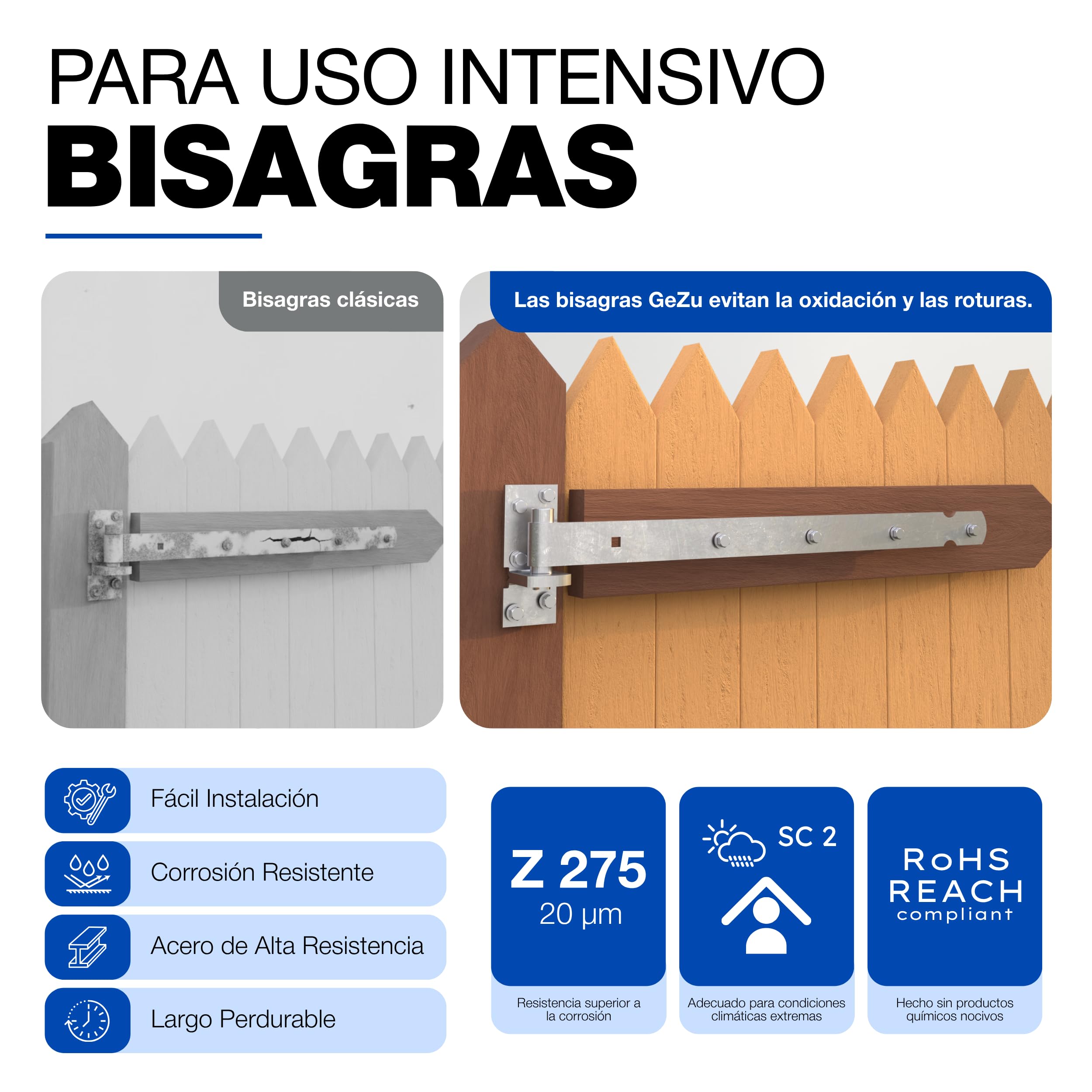 GEZU IMPEX Bisagra de Puerta 600 mm Electrogalvanizada Set de 6 Bisagras de Correa de Alta Resistencia con Bandas de Gancho