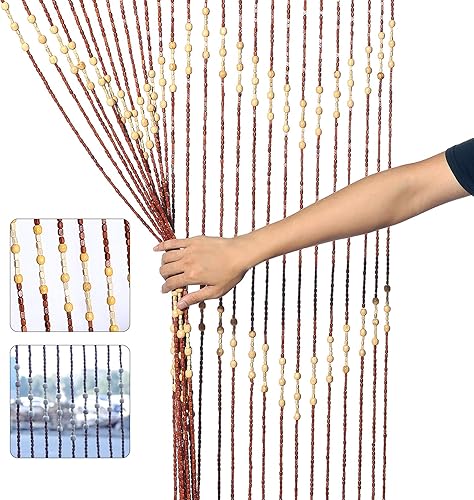 Cortina de cuentas de bambú natural para puerta, 27 hebras, flecos con cuentas para puerta, cortinas hechas a mano, cortinas colgantes con cuentas,