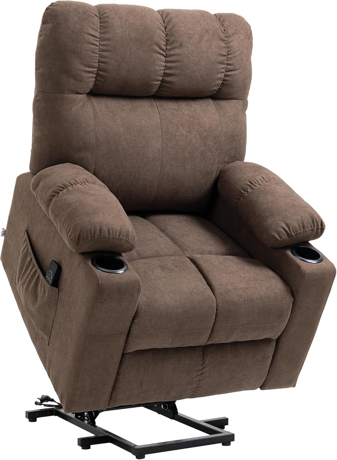 HOMCOM Electric Power Lift Chair Recliners for Elderly, Oversized Living Room Recliner Chair with Remote Control, Cupholders, and Side Pockets, Brown