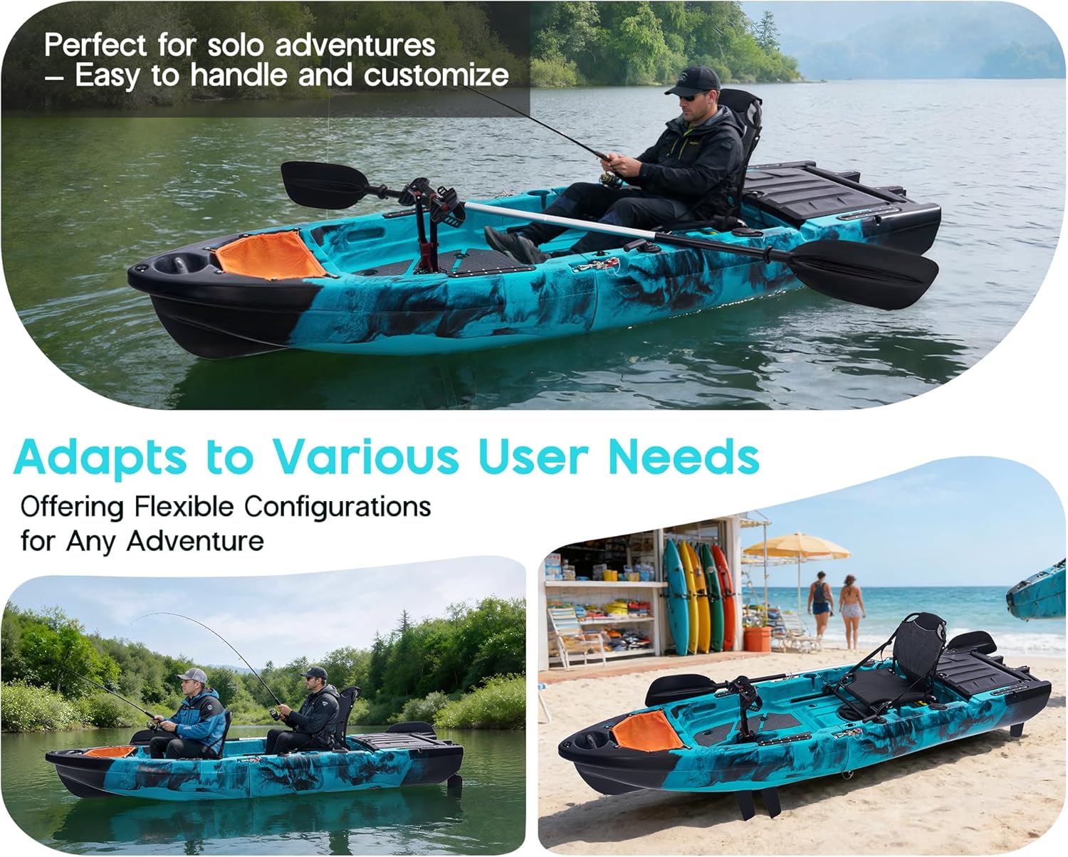 Albott Modular Fishing Kayak with Drive System & Durable HDPE, Customizable Lightweight Sit-on-Top Kayak for Youth & Adult, Perfect for Leisure & Commercial Use, 420lbs Capacity