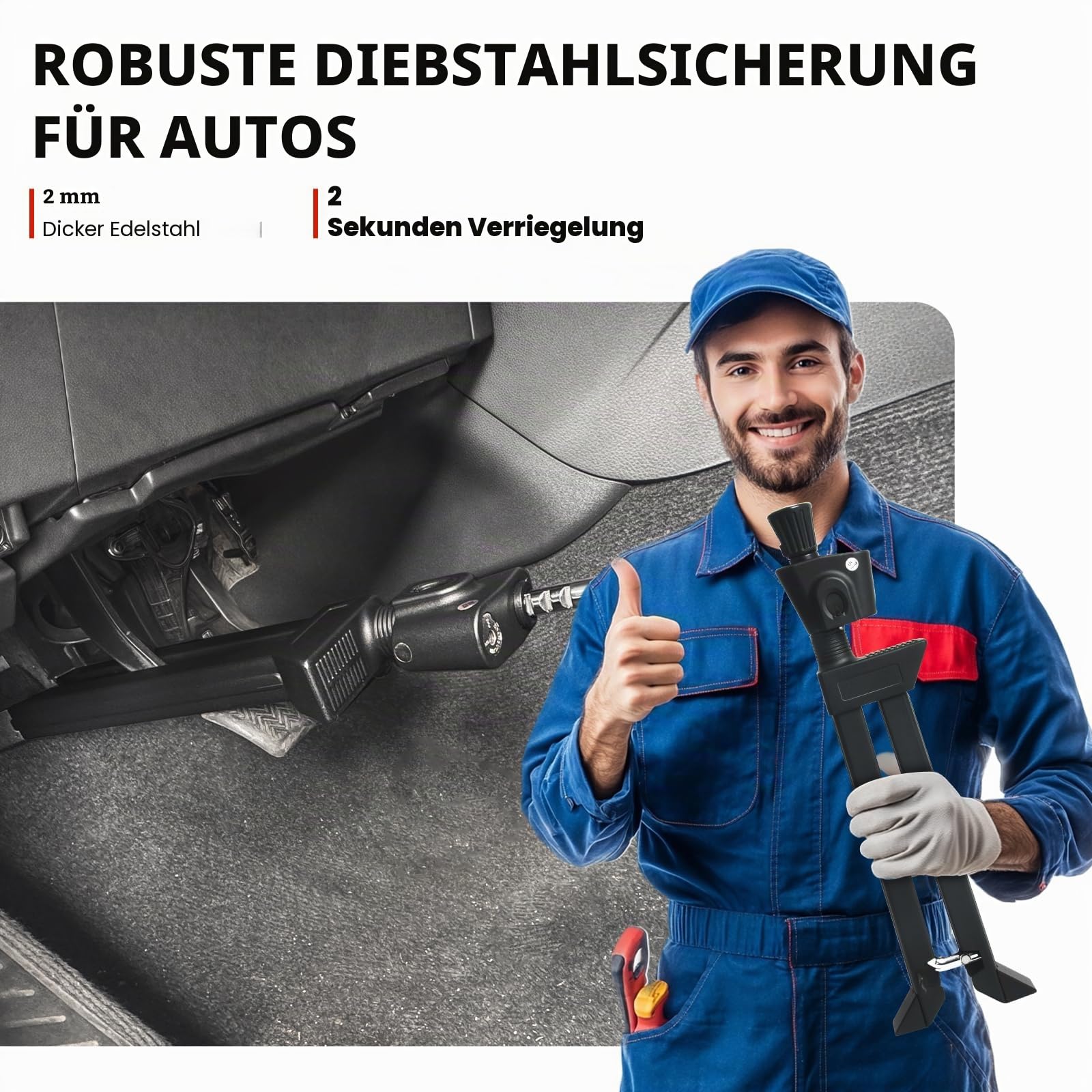 Pedalschloss Auto Diebstahlsicherung, Bremskupplungssperre aus Edelstahl, Pedalsperre Automatik Wegfahrsperre, Schnelle Installation Pedalkralle für Auto, SUV, Van Camper (X15)