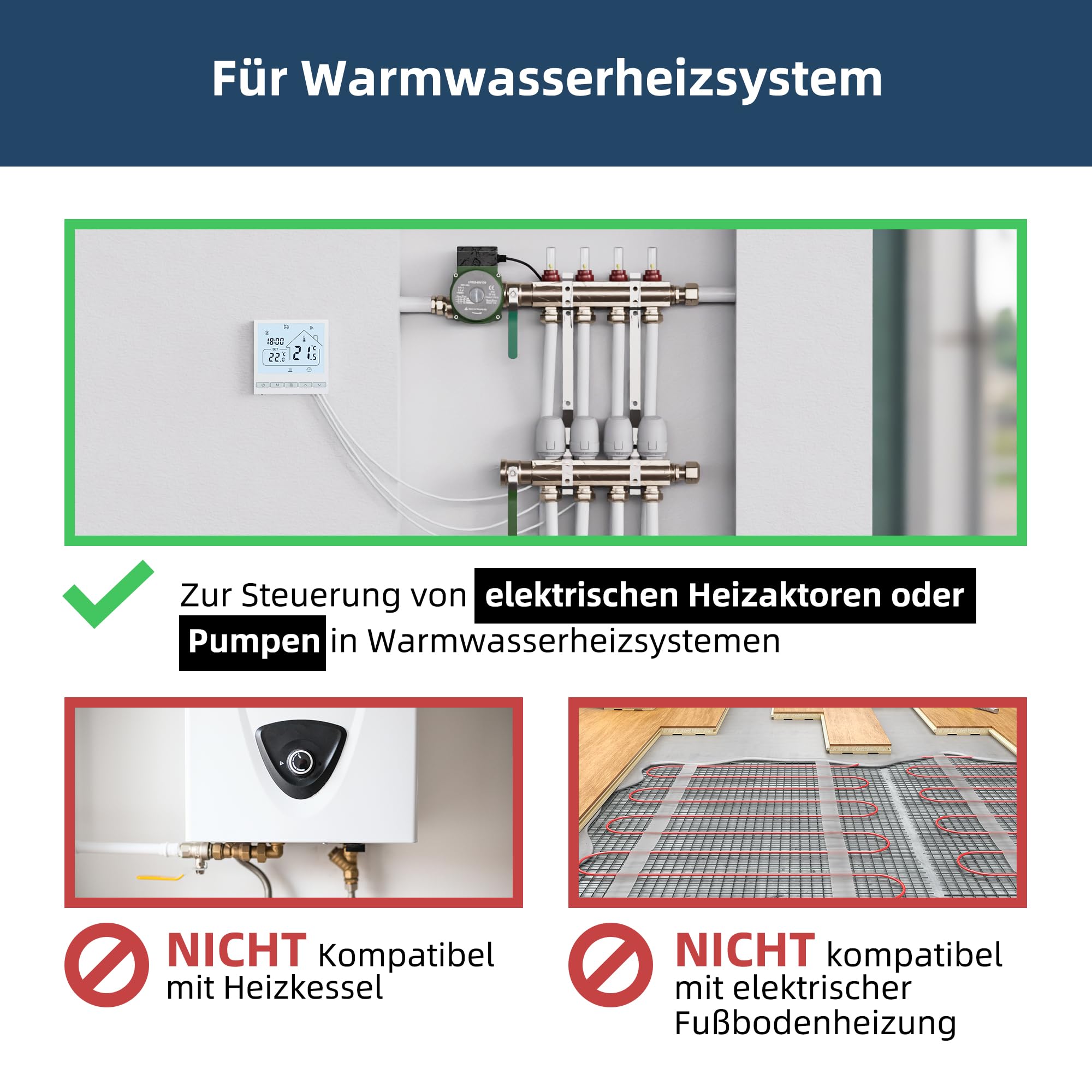 BEOK CONTROLS Thermostat Fussbodenheizung, Raumthermostat Fußbodenheizung WLAN für Wasser Heizung, Intelligent Kompatibel mit Alexa, Tuya Smart Life APP 3A TOL47WIFI