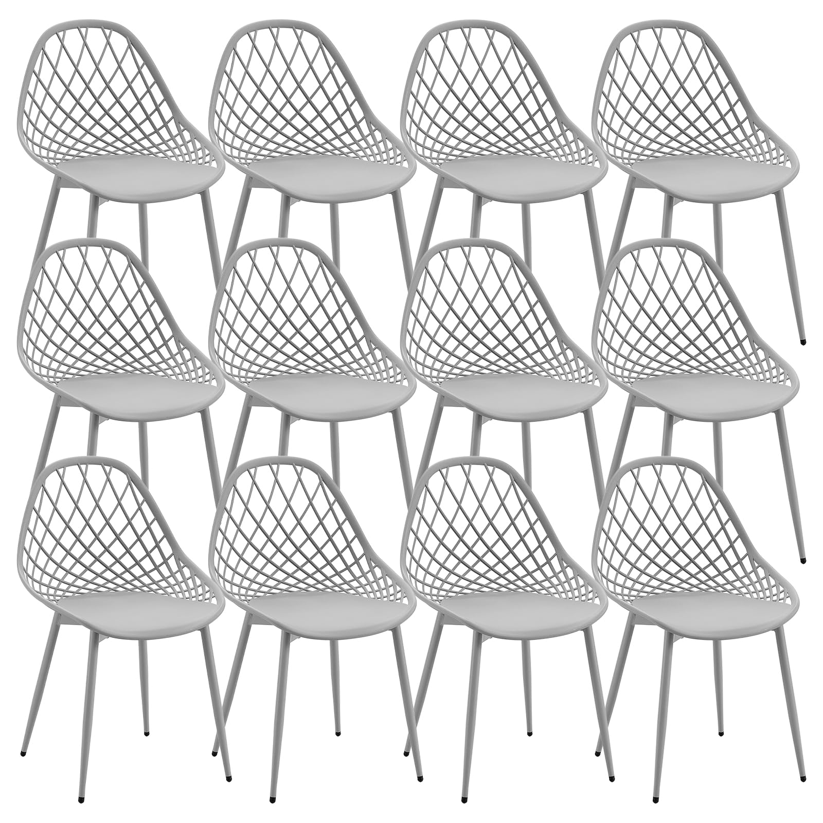 buybyroom Sillas Terraza Exterior, Juego de 12 Sillas Jardin Exterior con Patas de Metal y Respaldo de Plástico Ergonómico, para Jardín,Terraza,Balcon,Reuniones, Salon, Comedor,Recepción, Gris